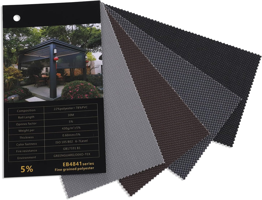 ZSHINE Hard-Wired Outdoor Weatherproof Motorized Patio Roller Shades Remote Control for Porch Balcony Customized Size (Fabric Swatch)