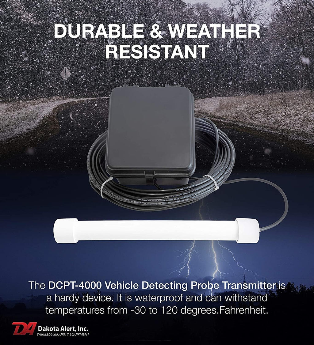 Dakota Alert Driveway Alarm Sensor - DCPA-4k Plus Driveway Alarms Wireless Outside Weatherproof Alert System, 1-Mile-Long Range Sensors, Receiver & Vehicle Detecting Probe Transmitter & 50' Wire