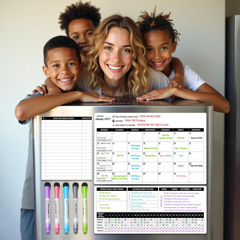 Magnetic Calendar for Refrigerator – 17"x10.5" & 17"x7" + 8"x10" Monthly Fridge Calendar Magnet - Monday Start | Dry Erase Whiteboard Family Planner & Schedule Board | Include 5 Markers & Eraser