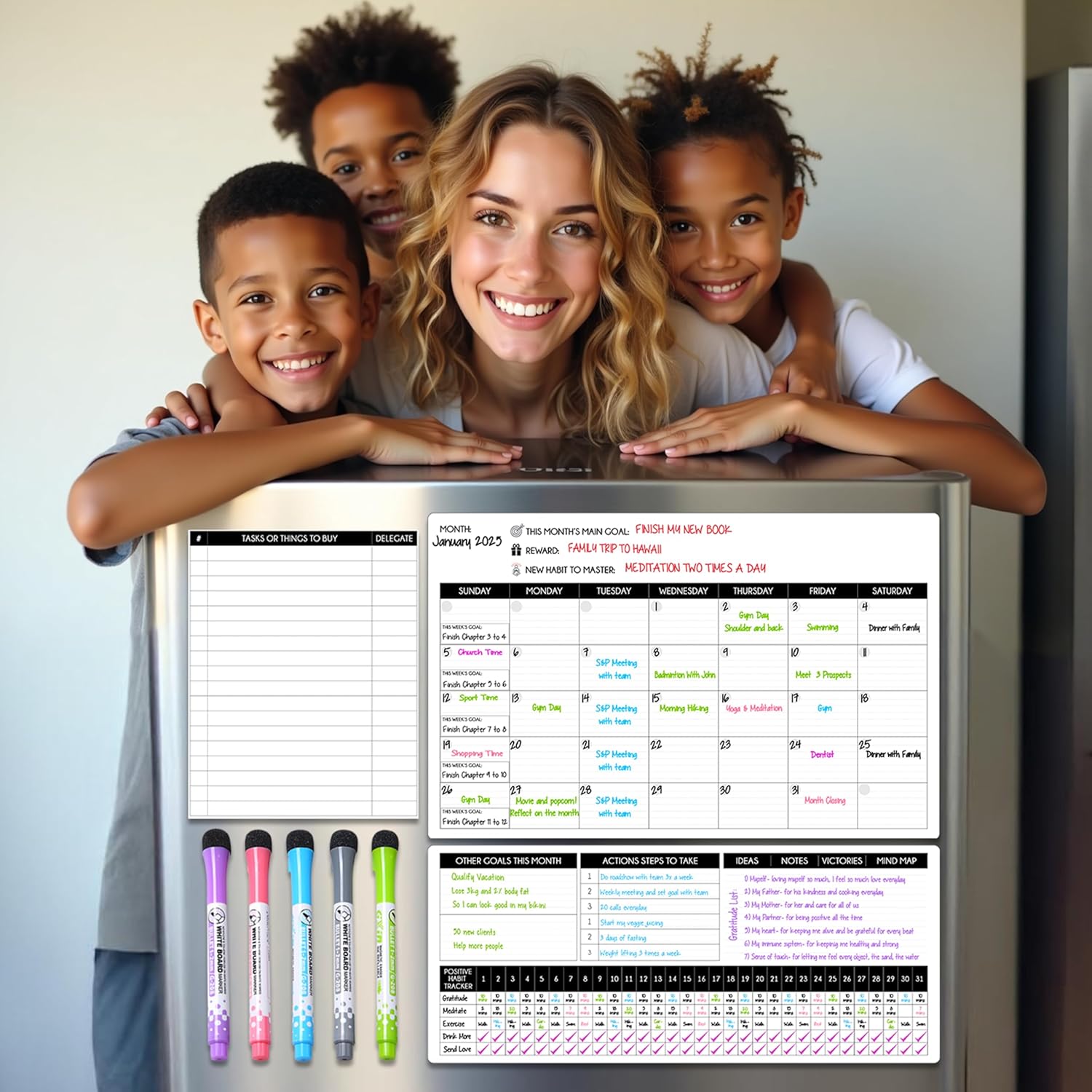 Magnetic Calendar for Refrigerator – 17"x10.5" & 17"x7" + 8"x10" Monthly Fridge Calendar Magnet - Monday Start | Dry Erase Whiteboard Family Planner & Schedule Board | Include 5 Markers & Eraser