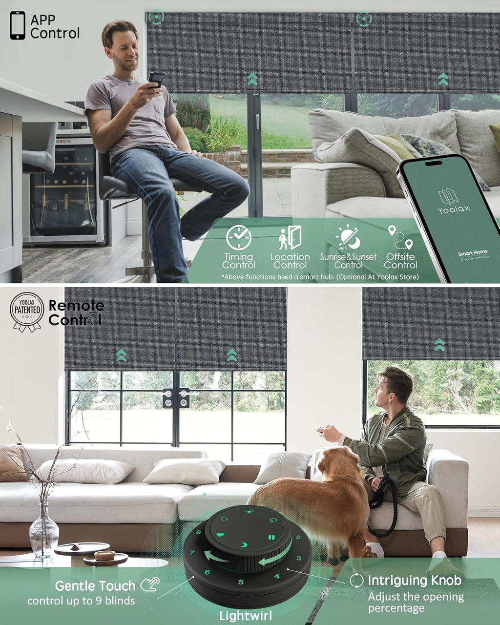 Yoolax Motorized Blinds with Remote, Smart Blinds for Windows Blackout Automatic Shades Compatible with Alexa Remote Control Roller Window Shades with Valance, Custom Size (V-Jungle Grid Black)