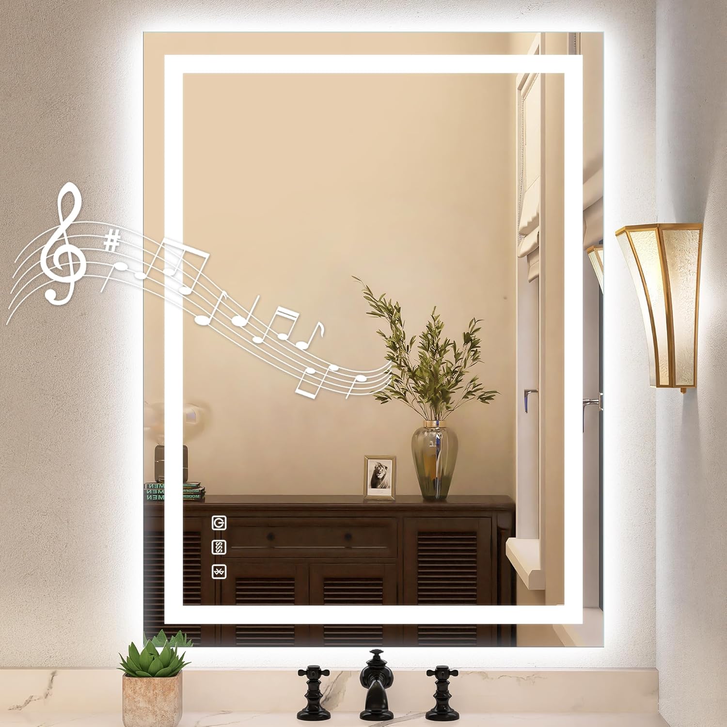 STARLEAD Led-Bathroom-Mirror-with-Lights, 24"X32" Wall-Mounted with 3 Colors Dimmable Light, Bluetooth Speaker, Anti-Fog, Memory, Tempered Glass, Front & Backlit (Horizontal/Vertical)