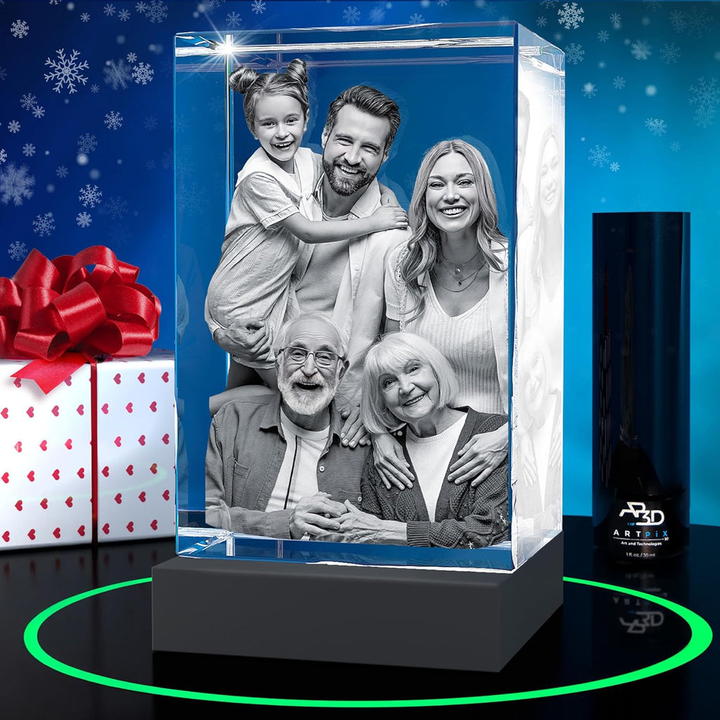 ArtPix 3D Premium Crystal Photo, Christmas Personalized Gifts for Women, Wife, Her, Him, Men, Husband, Grandma, Great Xmas Customized Gift With Your Own Photo, Custom Glass 3D Laser Etched Picture