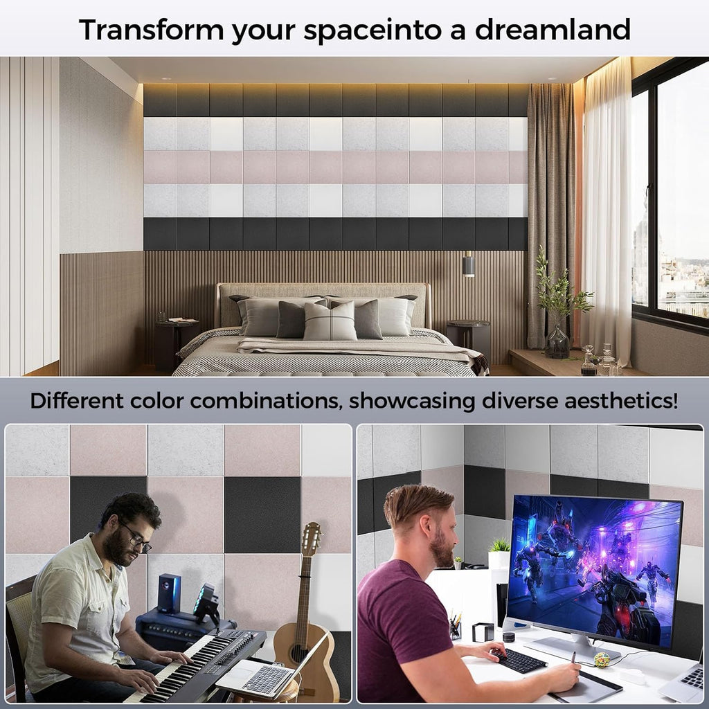 15 pcs 165dtex Microfiber Acoustic Panels ，Self-Adhesive Soundproof Wall Panels, 12 x 12 x 0.4 in Sound Proof Foam Panels for Walls, High Density, Noise Dampening Panels for Home Studio（Gray）