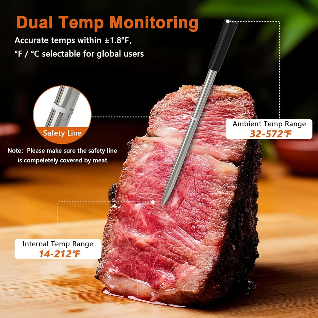 Niitawm Bamboo Dual Probe Wireless Meat Thermometer, Bluetooth Meat Thermometer Digital Wireless App, Long Range Temp Air Fryer Thermometer, Oven Thermometer, Food Grilling Accessories, Cooking Gifts