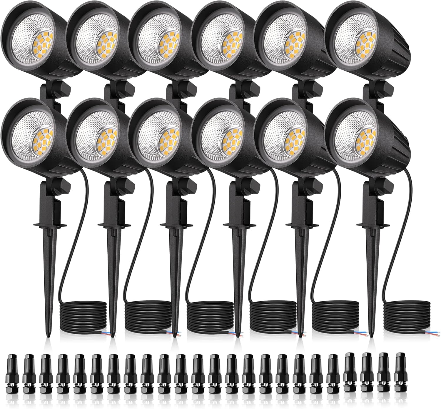 MEIKEE 7W LED Landscape Lights, 12V/24V Low Voltage Landscape Lighting IP66 Outdoor Spotlights Warm White Garden Lights with Connectors for Pathway Yard Patio 12 Pack