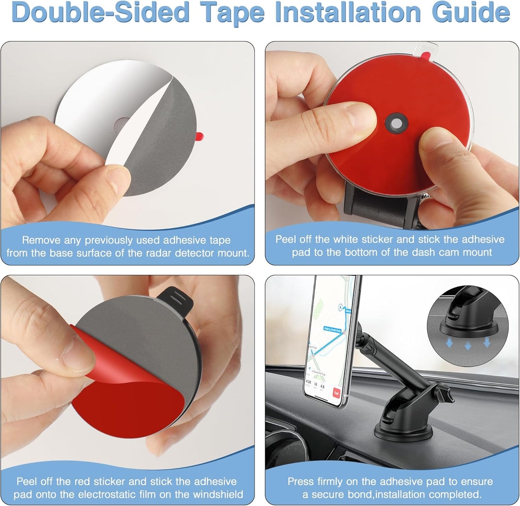 Sticky Adhesive Pad for Radar Detector Mount,Round Clear Double-Sided Tapes(2.2 inches and 2.6 inches) with Center Hole Design,for Radar Detector Mount,Dash Cam Suction Cup,GPS Sucker Holder etc