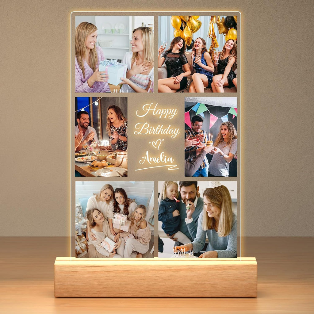 Custom Picture Frames with Photo, Personalized Picture Frame with Night Light, Custom Photo Frame, Customized Best Friend Photo Gifts, Personalized Birthday Gifts for Women Friends Her Him