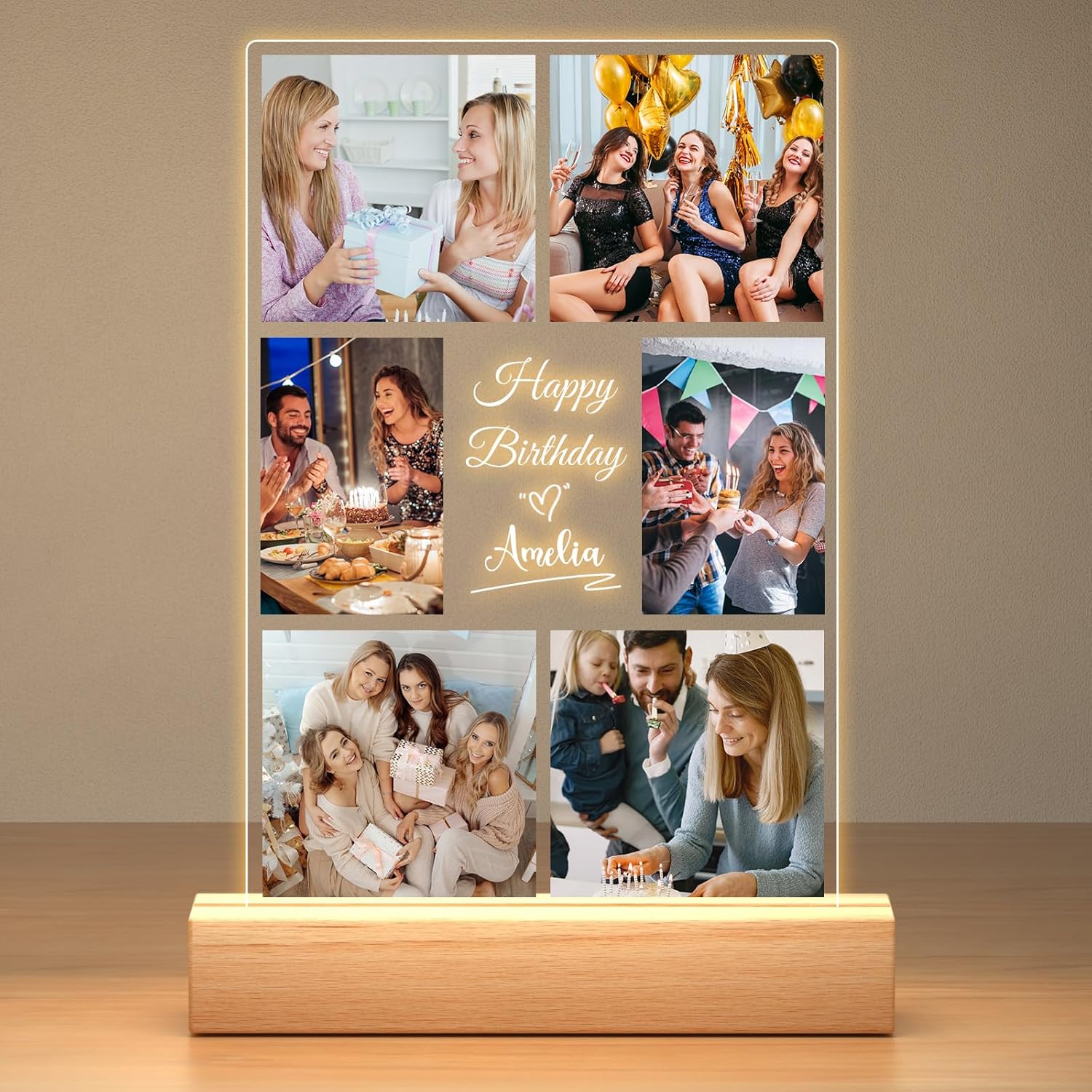 Custom Picture Frames with Photo, Personalized Picture Frame with Night Light, Custom Photo Frame, Customized Best Friend Photo Gifts, Personalized Birthday Gifts for Women Friends Her Him