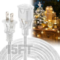 15ft Clear Extension Cord - Male to Female Invisible Indoor Thin 2 Prong Power Cable for Christmas Light Extension Cord, UL-Certified (2 x 18 AWG 250V 6A)