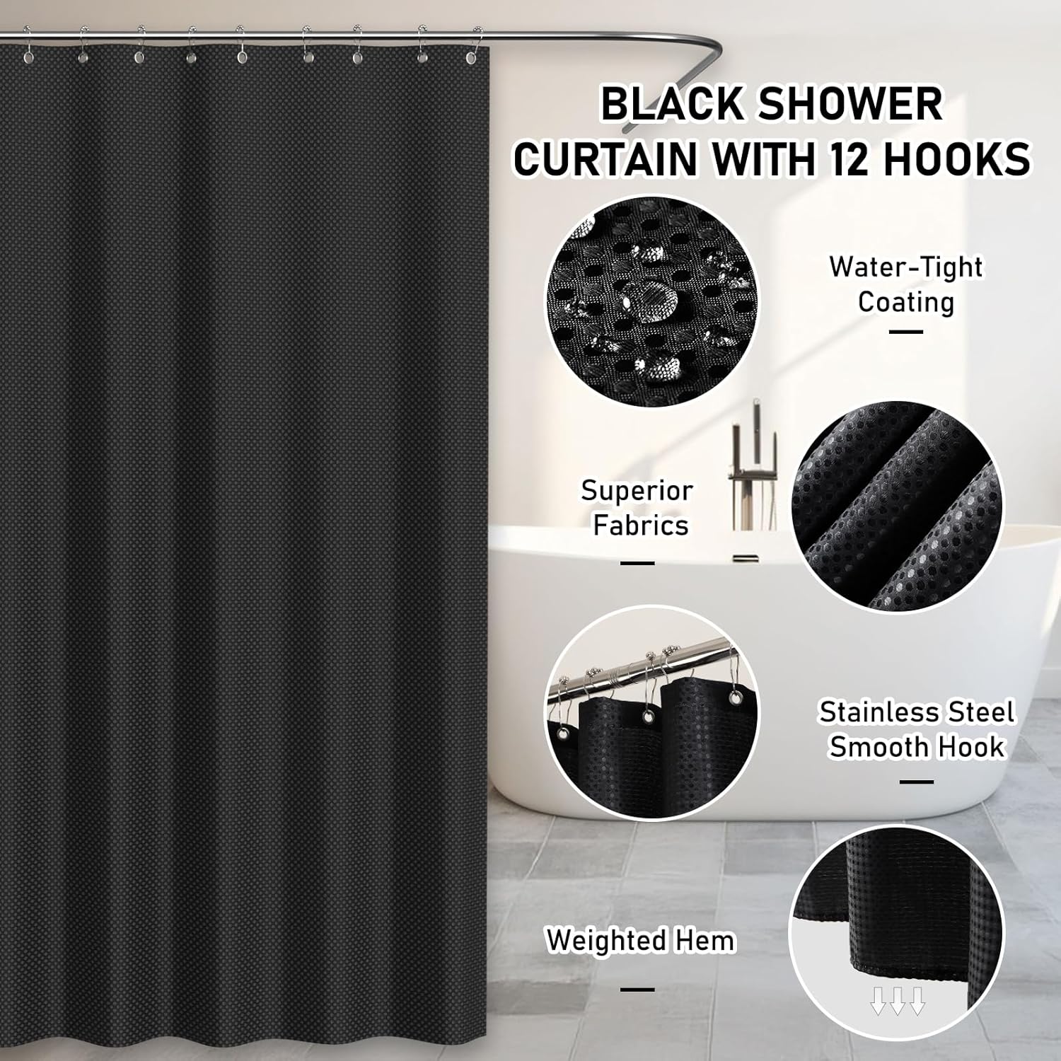 Bathroom Accessory Set - Black Bathroom Set, 27PC Bathroom Accessories Set, Bathroom Sets with Shower Curtain and Rugs, Mini Trash Can, Toilet Brush, Trash Can & Soap Dispenser