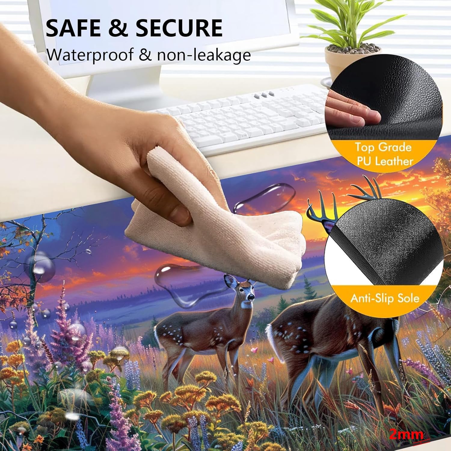 Heated Mouse Pad with 3 Levels Heated & 3 Hours Auto Shut-Off Mouse Pad for Warming Hands in Office Home, 31.5" x 13"Large Safe Desk Mat Hand Warmer，Elk Lavender