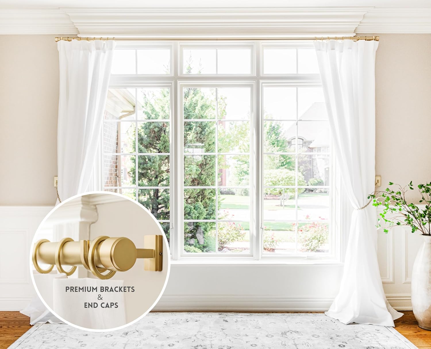 BlastHome® Non-Adjustable Luxury Curtain Rods for Windows, 1 ¼” Rod Set, 3 foot Fixed Length, Brushed Gold