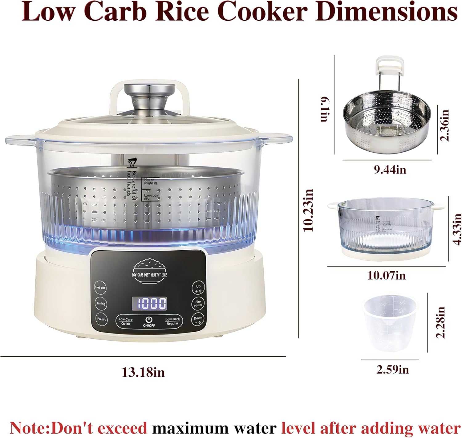 Low Carb Rice Cooker,5L Multifunction Smart Rice Cooker - 4H Keep Warm,Digital Display,Timer & Reservation Function,Suitable for Cooking,Simmering,Stewing,and Steaming(5L,Beige)