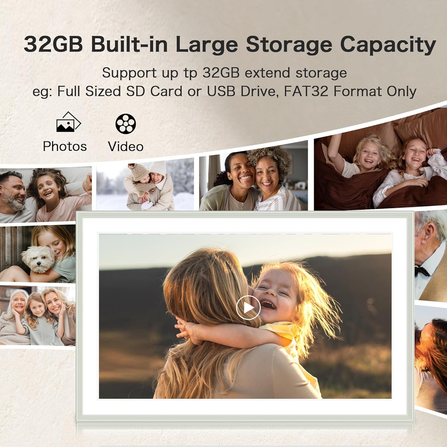 Frameo 15.6 Inch Digital Picture Frame - Large WiFi Electronic Photo Frame with 32GB Storage, 1920x1080 FHD IPS Touch Screen, Wall-Mountable & Tabletop Display, for Women & Mom, Grey