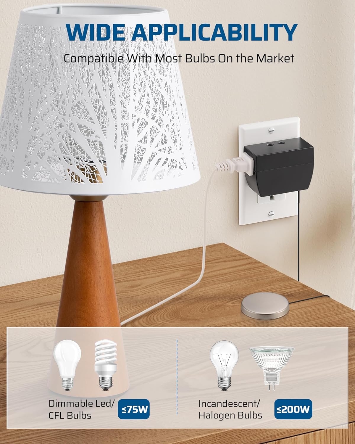 DEWENWILS 2 Pack Touch Dimmer Switch, Plug and Play Lamp Touch Control Pad, Touch Lamp Switch, Full Range Dimmer, Dimmable LED/CFL Lights, Incandescent Bulbs, Extension Cord Dimmer, ETL Listed, Black