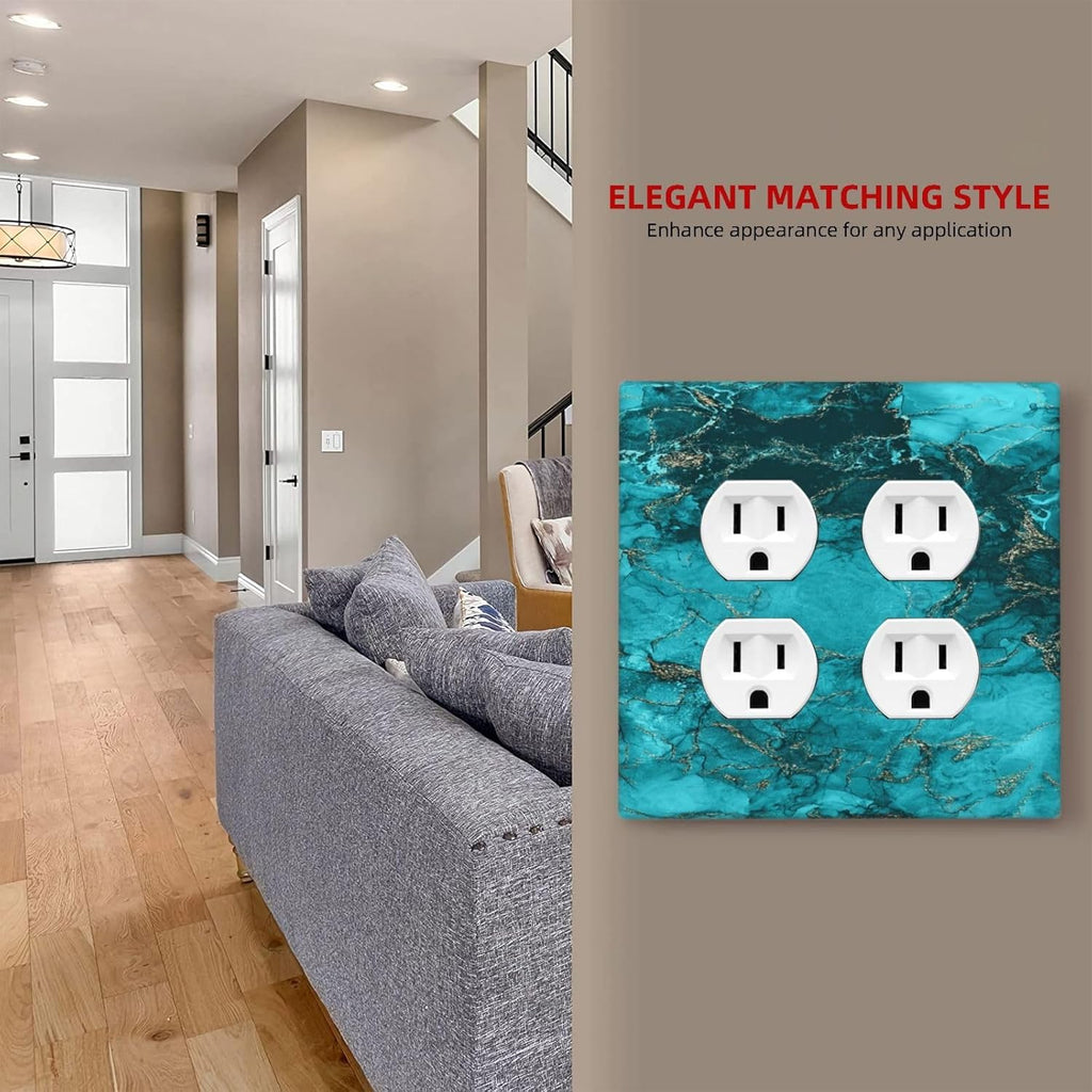 Decorative Outlet Covers Modern Abstract Turquoise Blue Marble Texture 2 Gang Wall Plate Double Duplex Receptacle Light Switch Covers Switch Plate Cover for Bathroom Home Decor