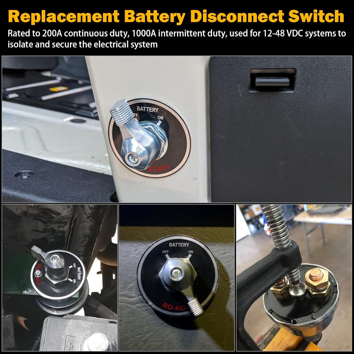 12-48V Master Battery Disconnect Switch, High Current 200A Battery Power Cutoff Isolator Killer Switch with Face Plate for Car Vehicle RV Truck Boat Marine Outboards ATV On/Off Battery Isolator Switch