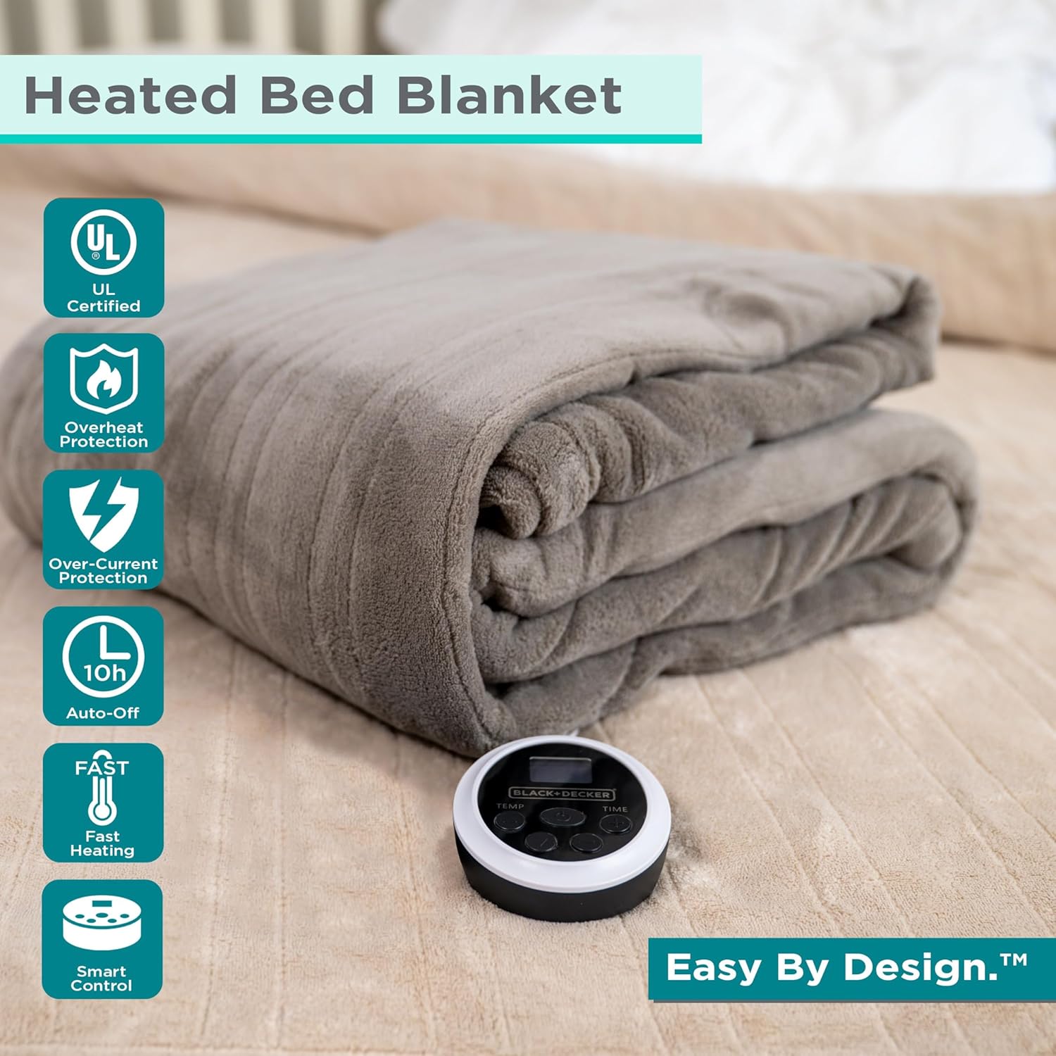 BLACK+DECKER Heated Blanket Electric Full, Micro Plush Electric Blanket, Heating Blanket with 10 Heating Levels, 10H Timer, Auto Shutoff, Fast Heating (84x90 inches, Cream)