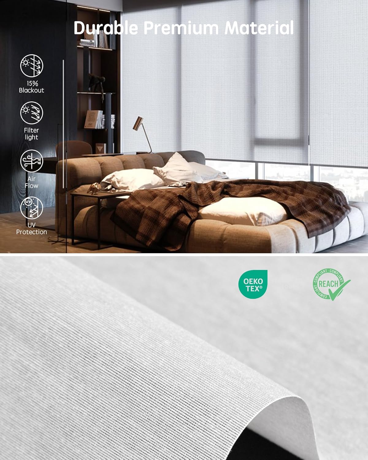 Yoolax Motorized Blinds with Remote, Smart Blinds for Windows Motorized Roller Shades, Automatic Window Shades Compatible with Alexa Custom Size for Living Room Office (Sheer-White)