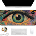 Heated Mouse Pad 31.5x13 in 3-Temp Fast Heating Desk Mat with Auto Timer Warmer for Hands Wrist Pain Relief Waterproof Keyboard Mat for Office, Gaming, Home, Colorful Eye Art