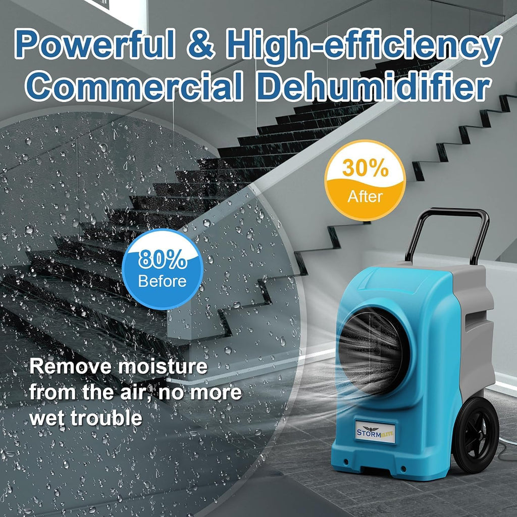 ALORAIR LGR Commercial Dehumidifier with Pump & Drain Hose, Portable Industrial Dehumidifiers with Wheels for Water Damage Restore, Basement, Garage, 5 Years Warranty (Blue, Storm Elite No WiFi)