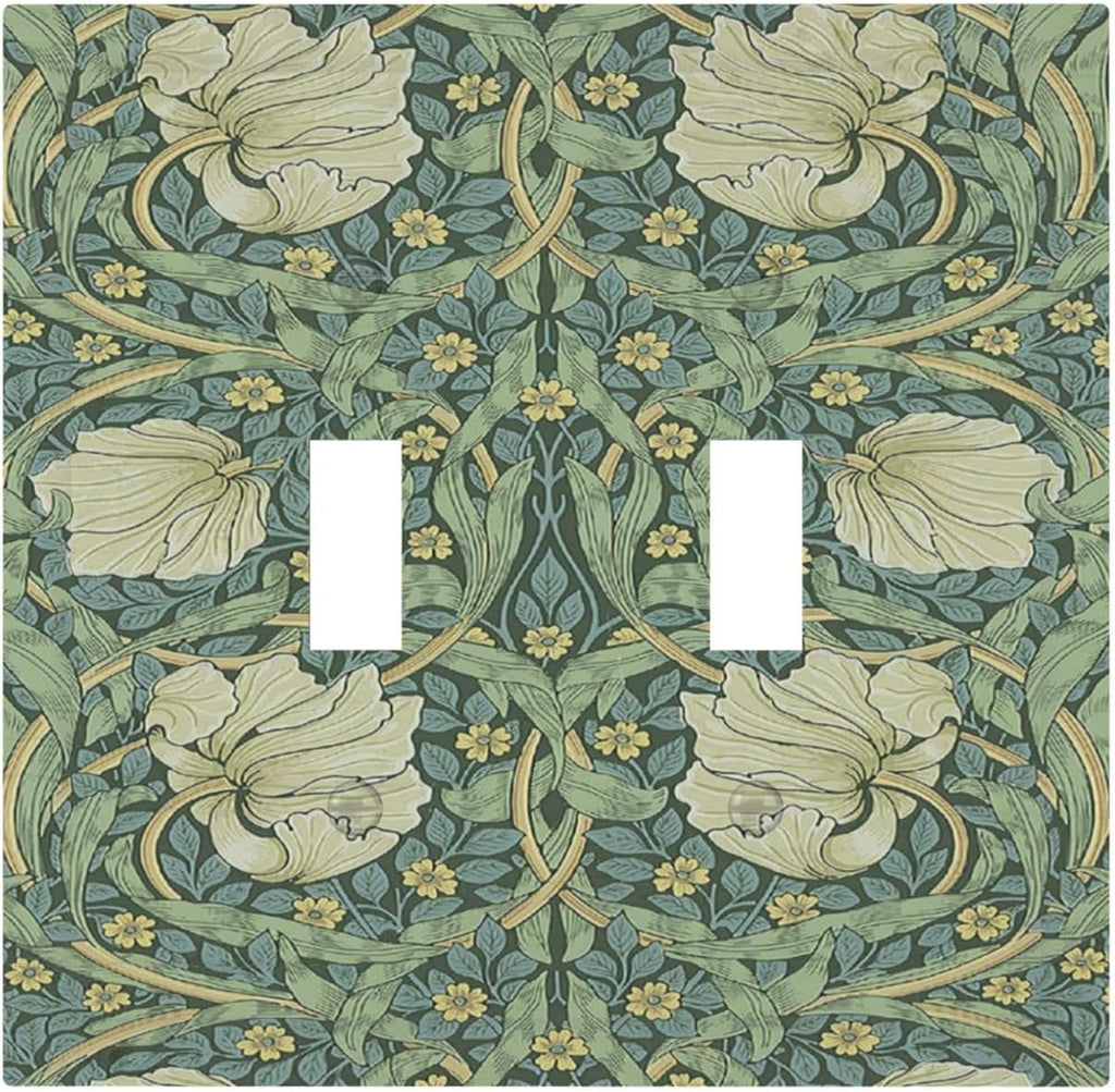 Decorative Switch Plates Vintage Floral Plant Sage Green William Morris 2 Gang Double Toggle Wall Plate Outlet Light Switch Cover Electrical Faceplate for Bedroom Home Decor