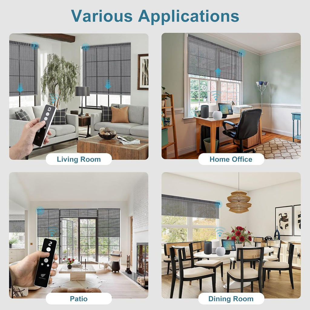 SmartWings Motorized Roller Shades 5% Openness Work with Homekit, Alexa SmartThings Google, Zigbee Motor Smart Blinds for Windows, Cordless Remote Control Window Shades, Customized, Charcoal Grey