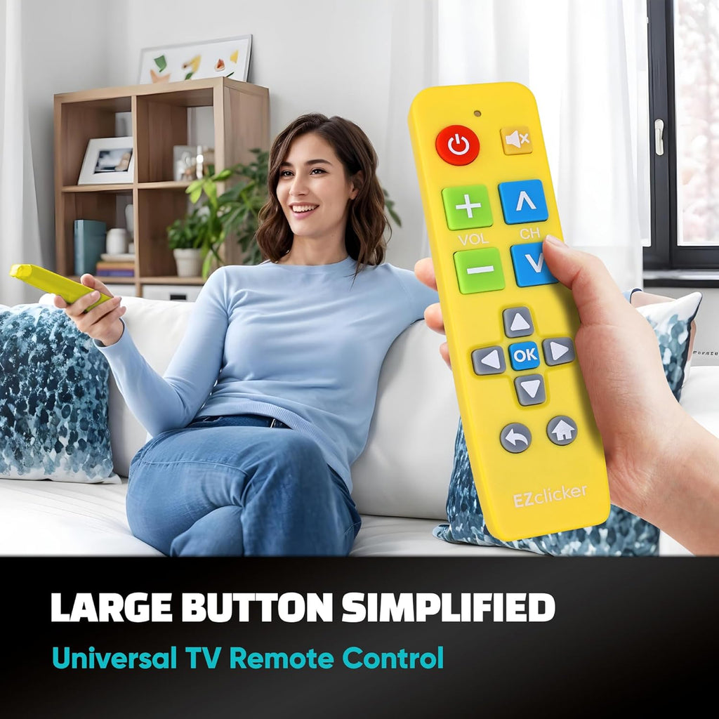 Plus Big Button Universal TV Remote (Yellow) Simple Easy to Use, Works with Major TV Brands (2xAAA Batteries Not Included)