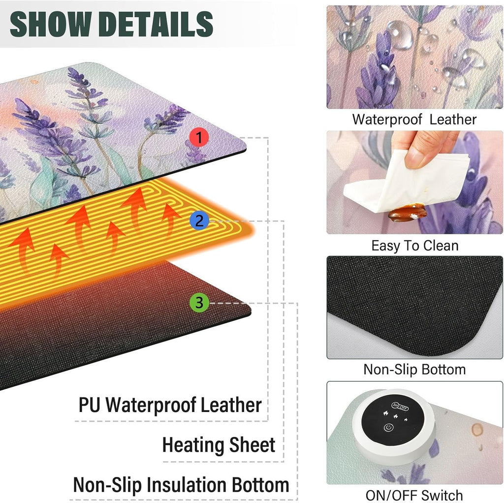 Large Heated Mouse Pad,Leather Desk Mat,31.5"x13",Hand Warmer Pads for Desk,Lavenders(Morandi Pink)