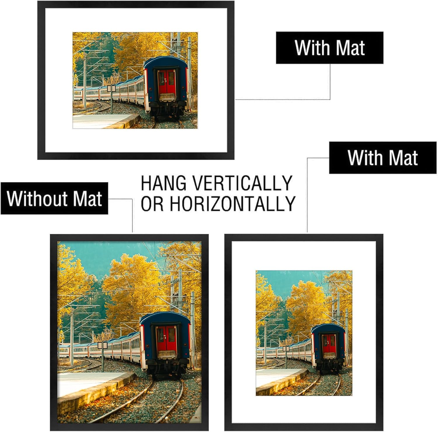 Golden State Art, 16X20 Picture Frame with Mat for 11X14 - High Definition Glass Wall Mounting Horizontal Vertical Display (Black, 2 Pack)