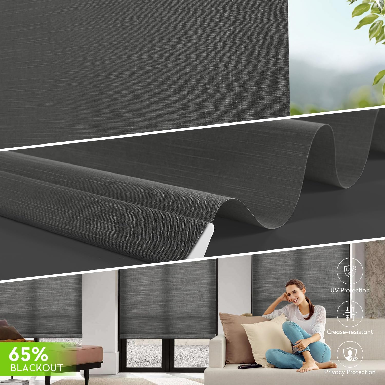 ZSTARR Motorized Light Filtering Roller Blinds with Remote Control,Rechargeable Smart Window Shades Compatible with Alexa Google via Hub,Fabric Wrapped Valance, Custom Size (Dim Gray)