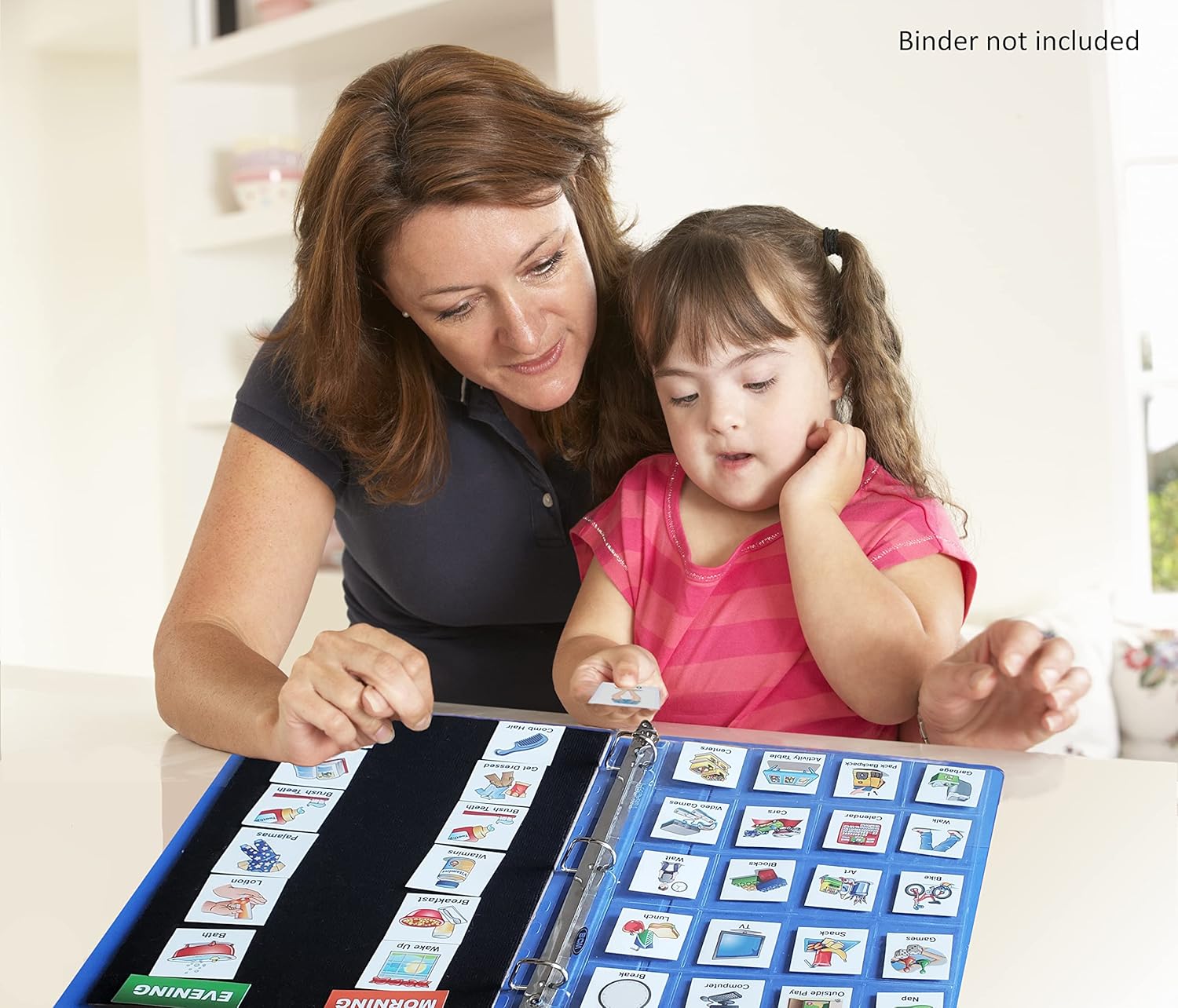 SchKIDules V-KIt - Portable, Binder-Ready Visual Schedule for Kids w/8.5x11" Backboard & 150 laminated Icons plus 21 Headings