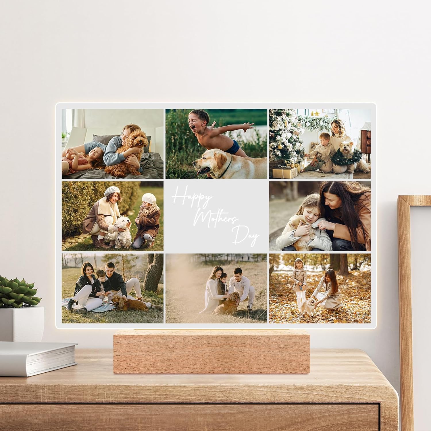 Custom Picture Frame with Photo, Personalized Photo Frame with Night Light, Customized Picture Frames, Personalized Valentines Day Gifts for Mom, Baby, Kid, Family