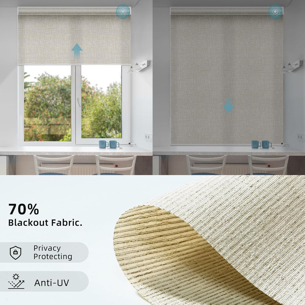 SmartWings Motorized Smart Roller Shades in Light Filtering, Electric Blinds with Remote for Windows Compatible with Alexa/Google Home/Homekit, Customized, Safari Translucent Cream