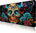 Heated Mouse Pad with 3 Levels Heated & 3 Hours Auto Shut-Off Mouse Pad for Warming Hands in Office Home, 23.6" x 14.2"Large Safe Desk Mat Hand Warmer，Skull Butterfly Blue Rose