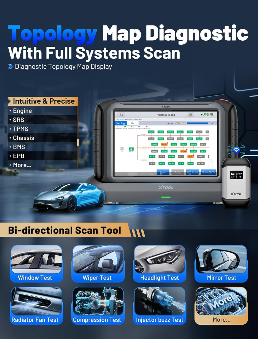 XTOOL IP919 PRO Scan Tool, ECU Pr0 gramming Car OBD2 Scanner with Topology Mapping, Upgrade of D9S PRO, 51+ Resets, ECU C 0ding, FCA/CAN FD/DoIP, Automotive Bidirectional Scan Tool with 3-Year Updates