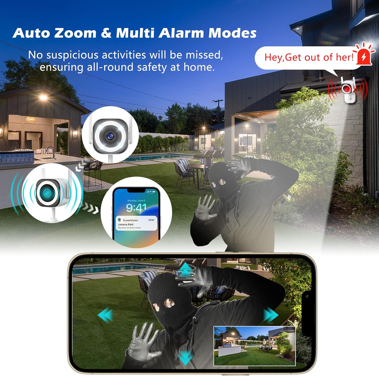 5G Outdoor/Indoor Camera for Home Security, 2K Baby Monitor Cameras for Bedroom/Elder/Dog/Pet Security Camera,3X Zoom, IP66 Waterproof,Night Vision, Two-Way Talk, SD/Cloud-2Pack