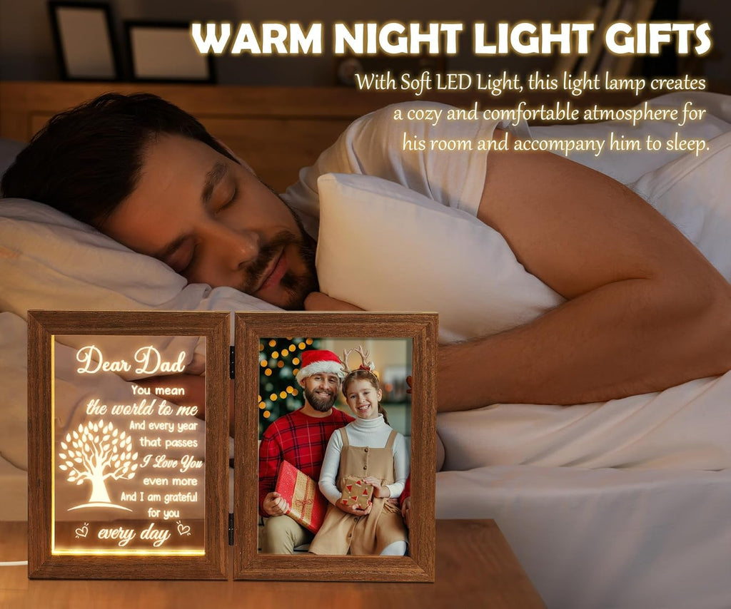 Dad Christmas Gifts for Dad from Daughter Son Kids, Engraved Night Light with Dad Picture Frame 5x7 Father in Law Christmas Gifts for Dad Who Wants Nothing & Gifts for Step Dad Bonus Dad New Dad Gifts