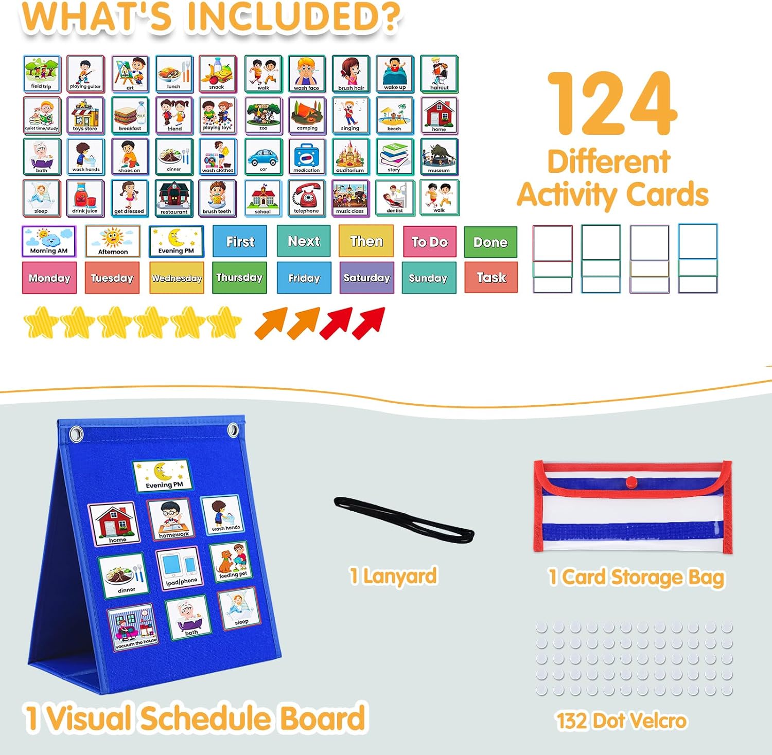 Visual Schedule for Kids with Autism Chore Chart for Kids Daily Routine Chart Autism Learning Materials Toddler Planning Board Visual Schedule for Classroom, Home with 124 Cards (DarkBlue)