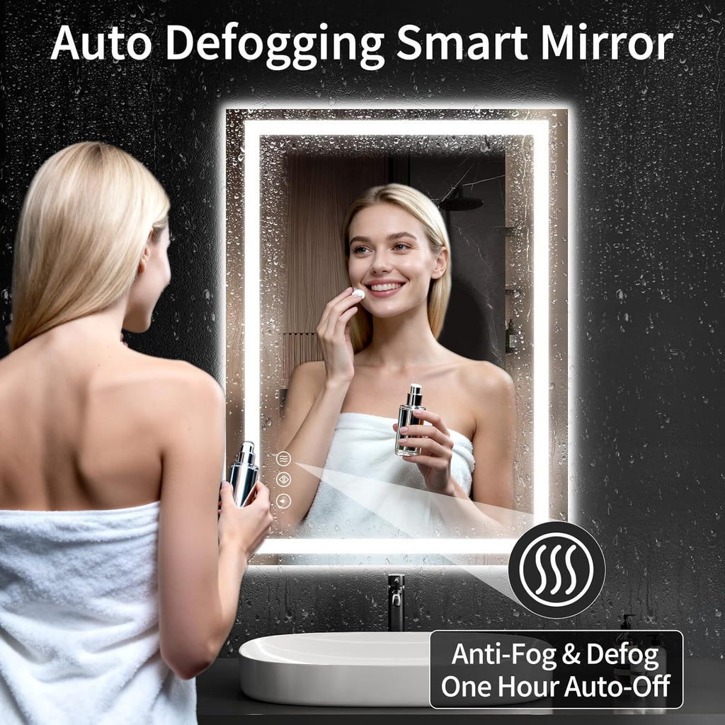 40"x30" LED Bathroom Mirror with Lights, Dimmable, Anti-Fog, Lighted Bathroom Vanity Mirror for Wall, Backlit + Front Lit, Memory Function, Shatter-Proof, Tempered Glass