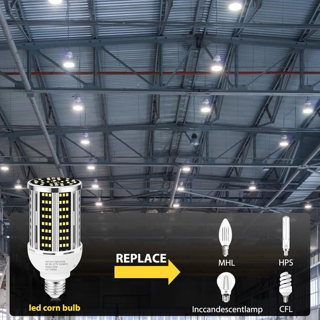 50W 2 Pack LED Corn Light Bulb,5000K Daylight 6500LM(500W Equivalent) Commercial GradeE26/E39 Medium Mogul Base LED Lamp,Large Area Lights for Outdoor Indoor Garage Warehouse Factory Bay Light