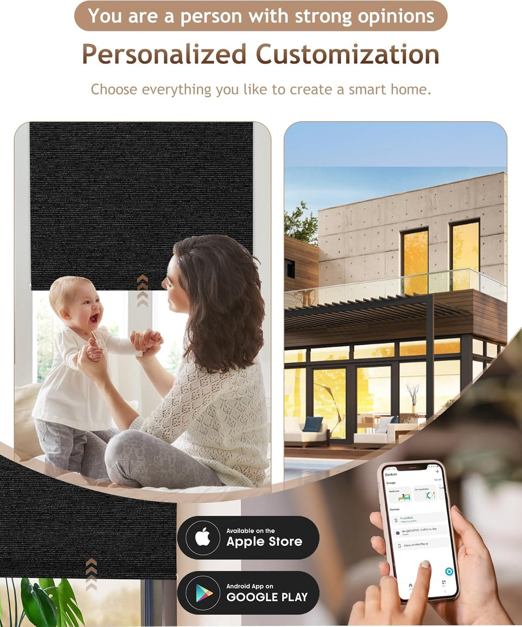 Kincmo Motorized Blinds with Remote,100% Blackout Motorized Roller Shades Work with Apple Homekit,Alexa,Google, Custom Electric Blinds with App,Voice Control (Atlantic Black)