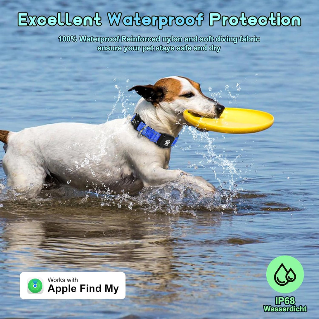 GPS Dog Collar Tracker 2-in-1,Reflective Waterproof Pet Collar,iOS-Only,No Monthly Fees,Unlimited Range,Ideal for Dog Tracking pet Tracker,for Small Medium Large Dogs(M (15"-20.5"), Blue)