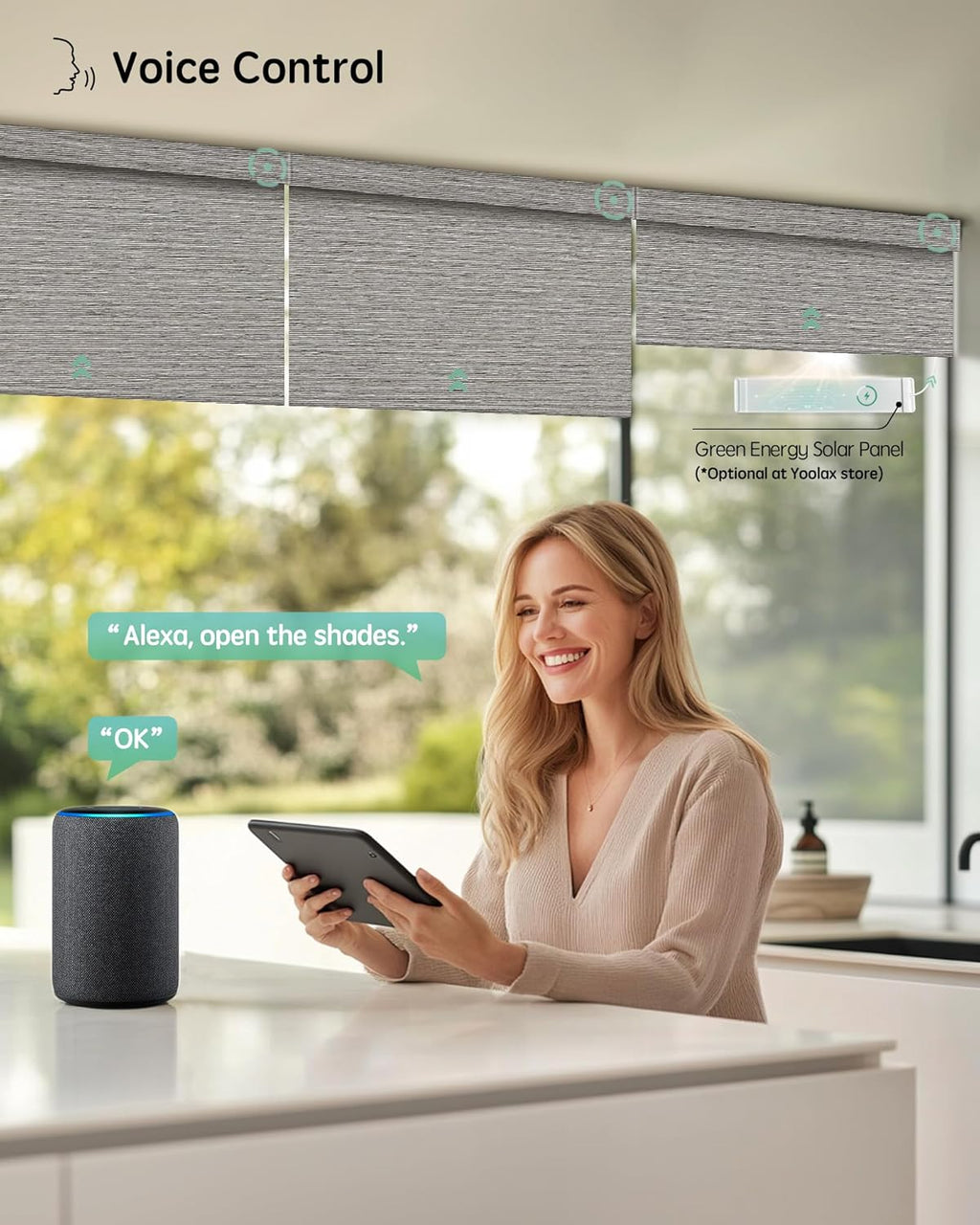 Yoolax Motorized Blinds with Remote, Smart Blinds for Windows Blackout Automatic Shades Compatible with Alexa Remote Control Roller Window Shades with Valance, Custom Size (V-Wood Stripe)