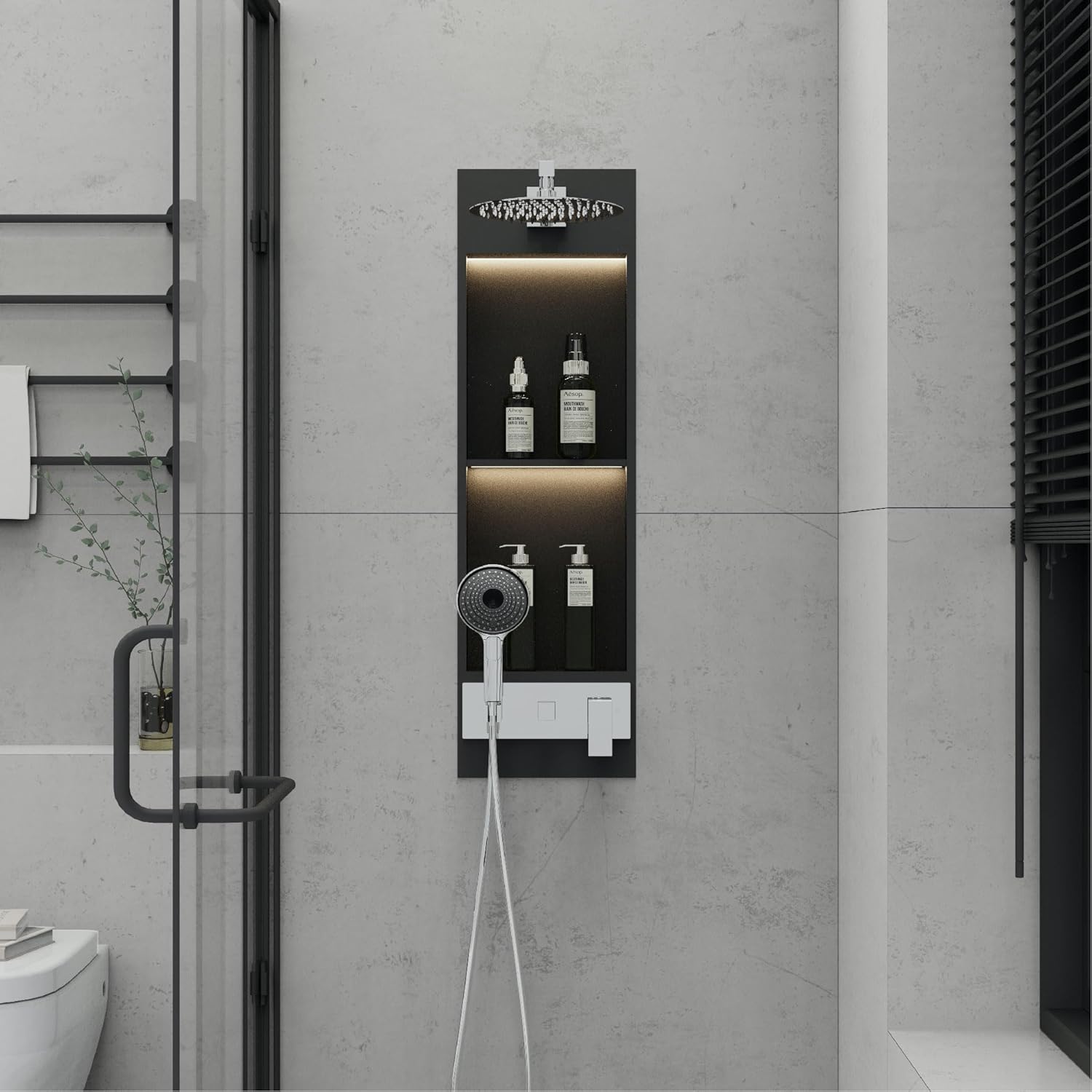 Shower Niche System w/LED Lights, Bathroom Shower System w/ 304 Stainless Steel Wall Niche