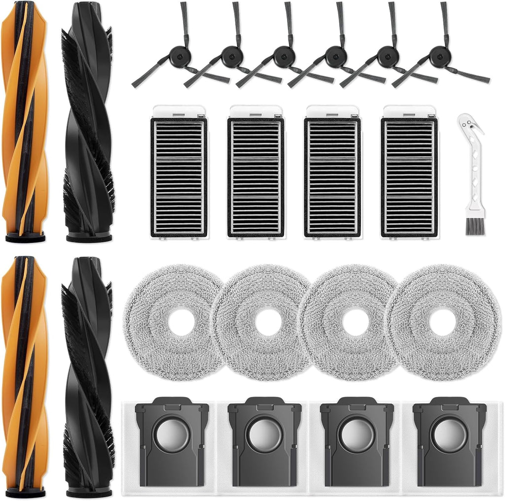 Accessories Replacement Parts for Dreame X50 Ultra/ L50 Ultra/ L40s Pro Ultra and Mova V50 Ultra Robot Vacuum Cleaner, 4 Rubber Main Brush,4 Filters,4 Dust Bags,4 Mop Pads,6 Side Brushes