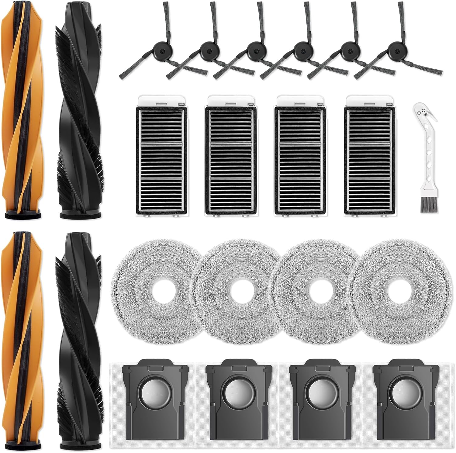 Accessories Replacement Parts for Dreame X50 Ultra/ L50 Ultra/ L40s Pro Ultra and Mova V50 Ultra Robot Vacuum Cleaner, 4 Rubber Main Brush,4 Filters,4 Dust Bags,4 Mop Pads,6 Side Brushes