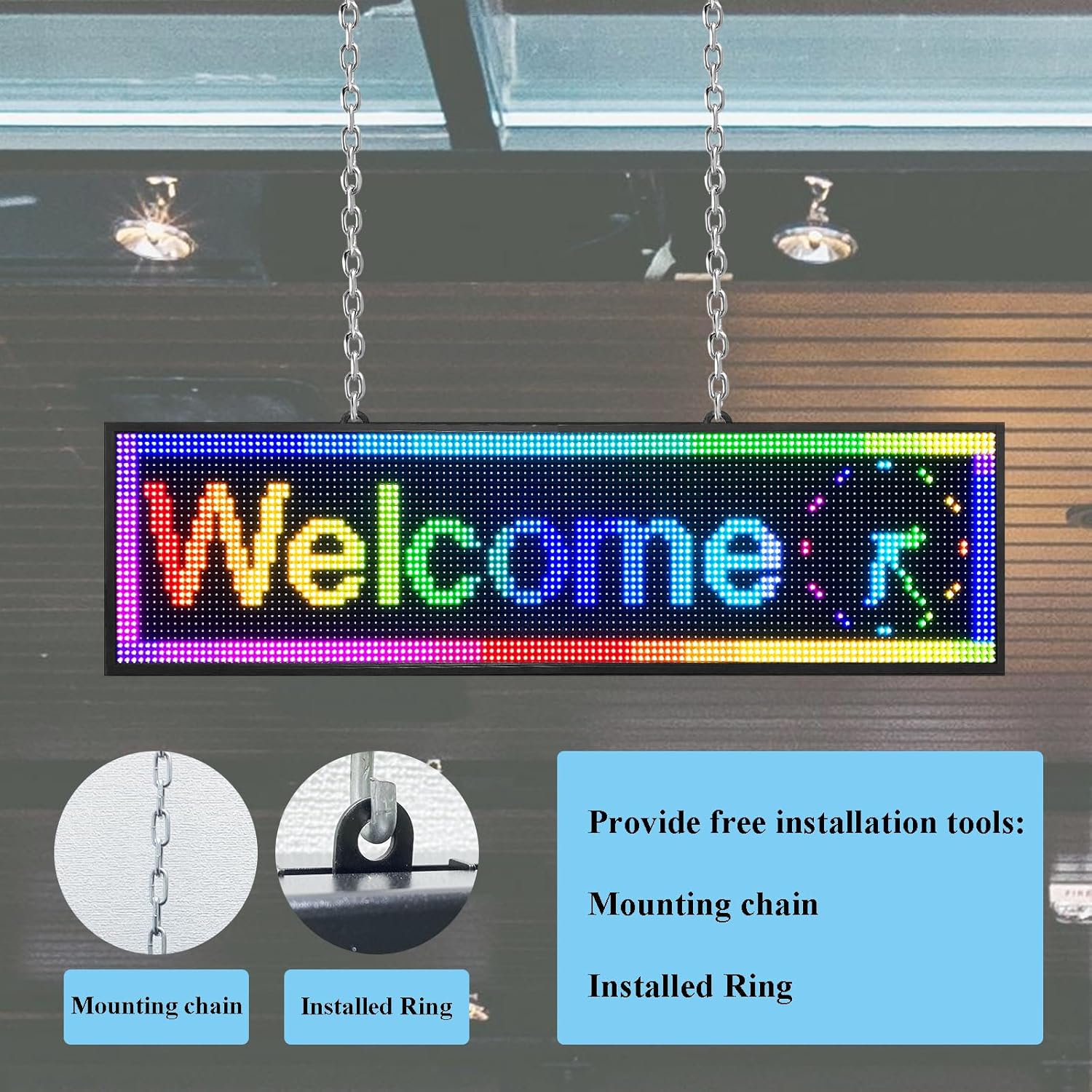 P10 Outdoor Led Sign 52”x14” RGB Full Color WiFi Programmable Bright LED Scrolling Message Display Board, Perfect Solution for Advertising