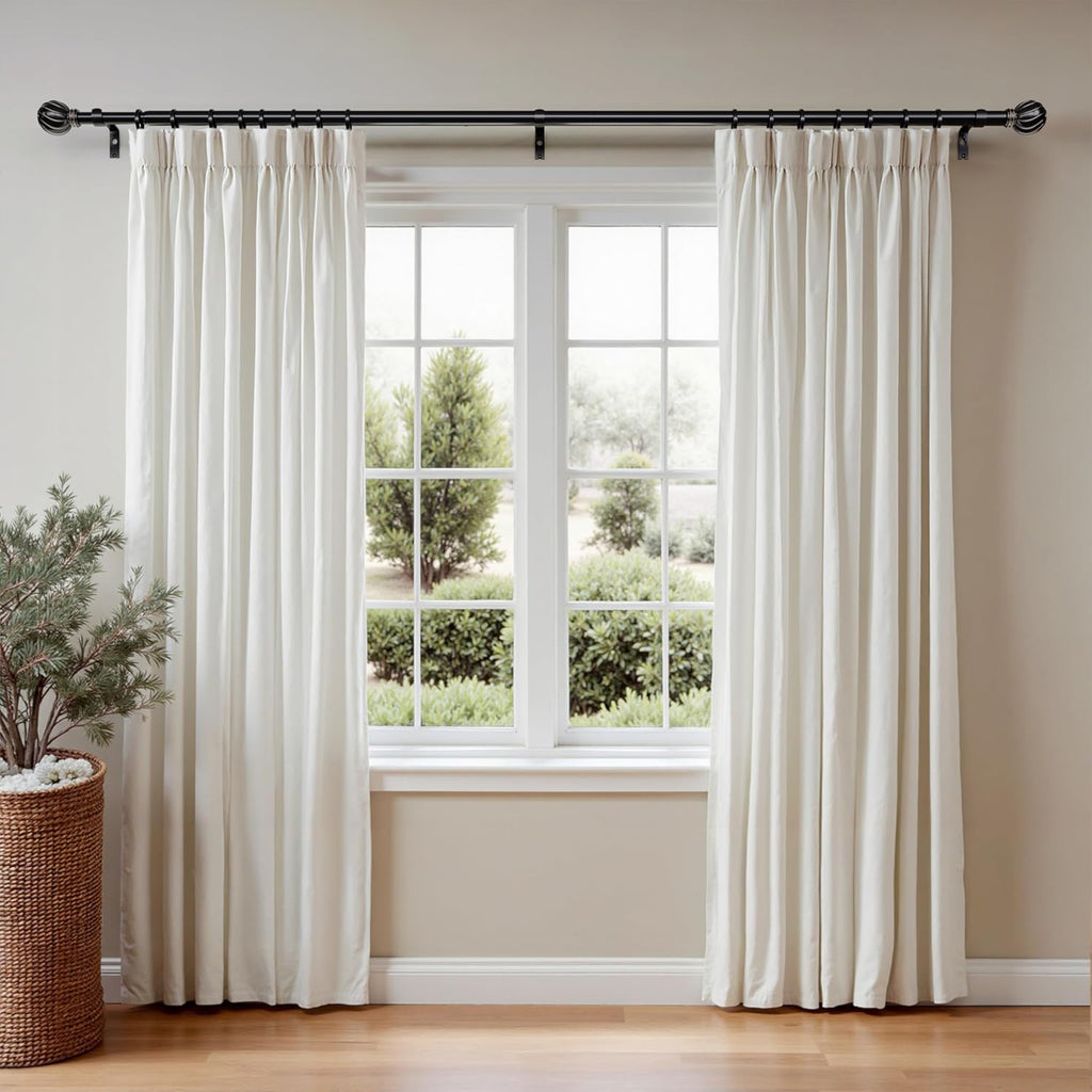 Oneach Black Curtain Rods for Windows 72 to 144 Inch, 7/8" Adjustable Heavy Duty Decorative Drapery Rods with Round Netted Texture Finials (Pack of 1, 36 to 150 Inch)